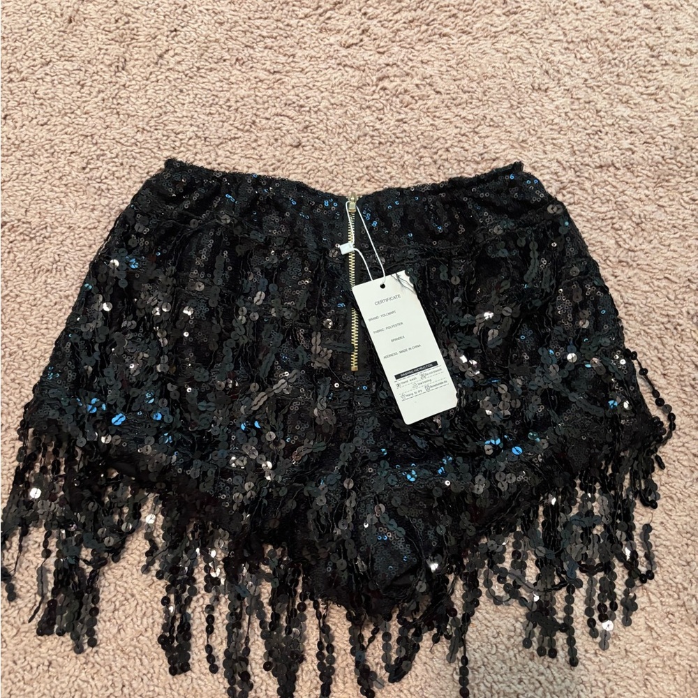 Black Sequin Fringe dancing Shorts